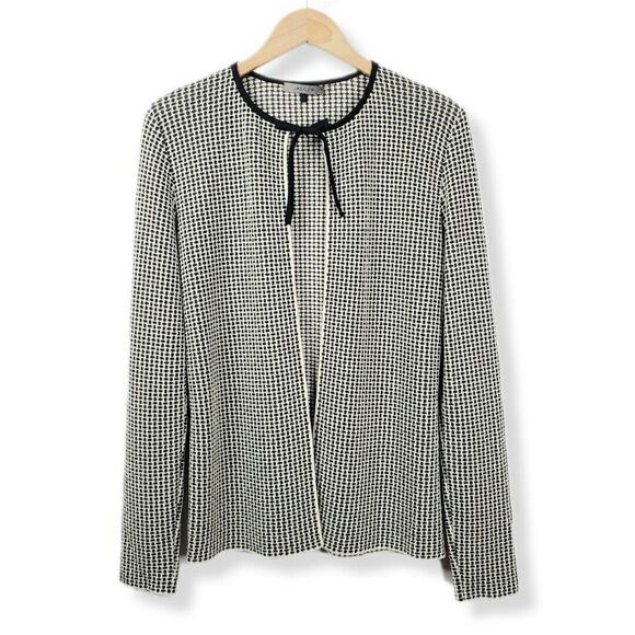 Women VTG 90s Black White Knit Cardigan M Classic Ladylike Old Money Retro Mod - Picture 7 of 7